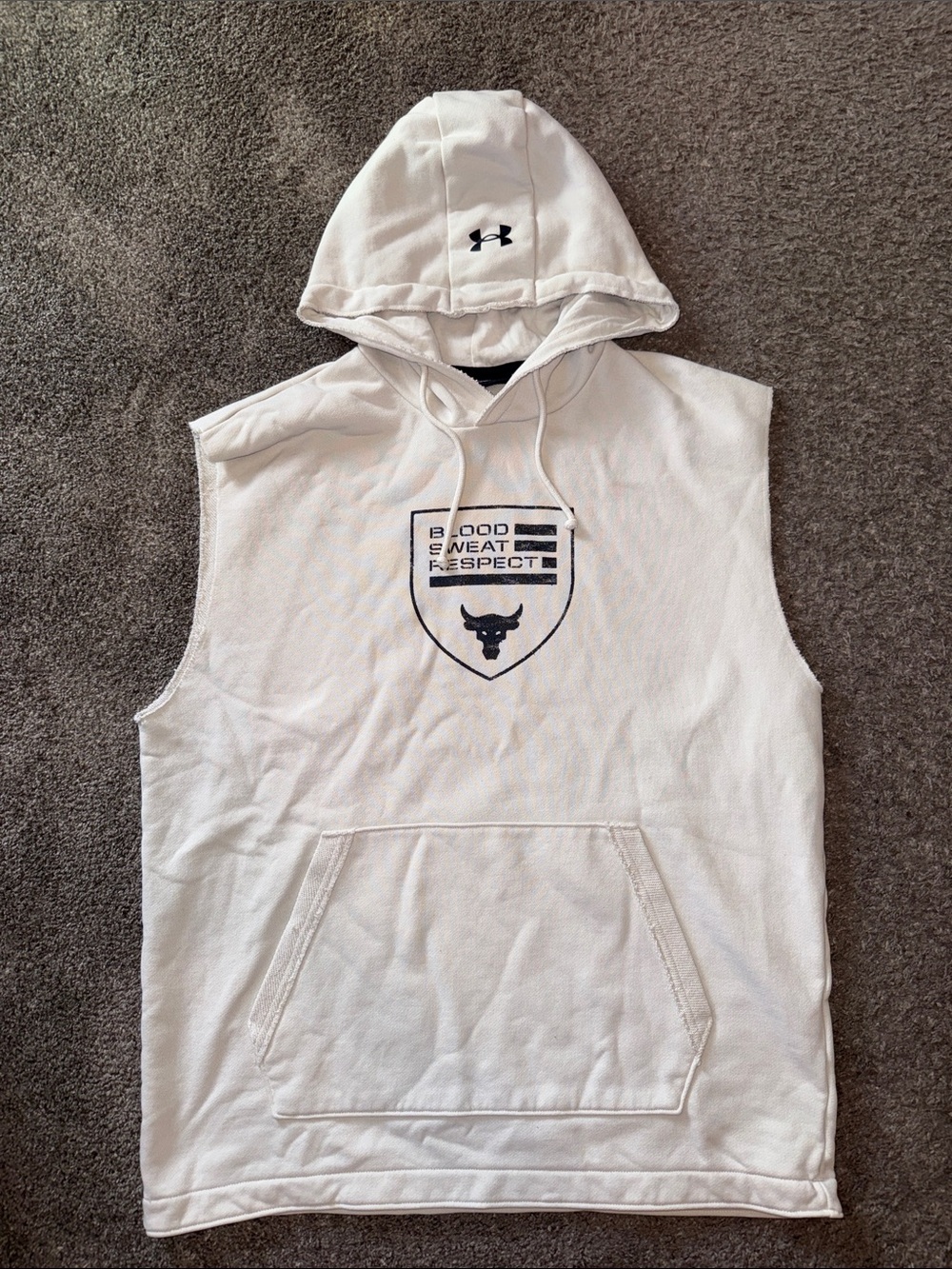 Under Armour White Sleeveless Hoodie with Black Logo